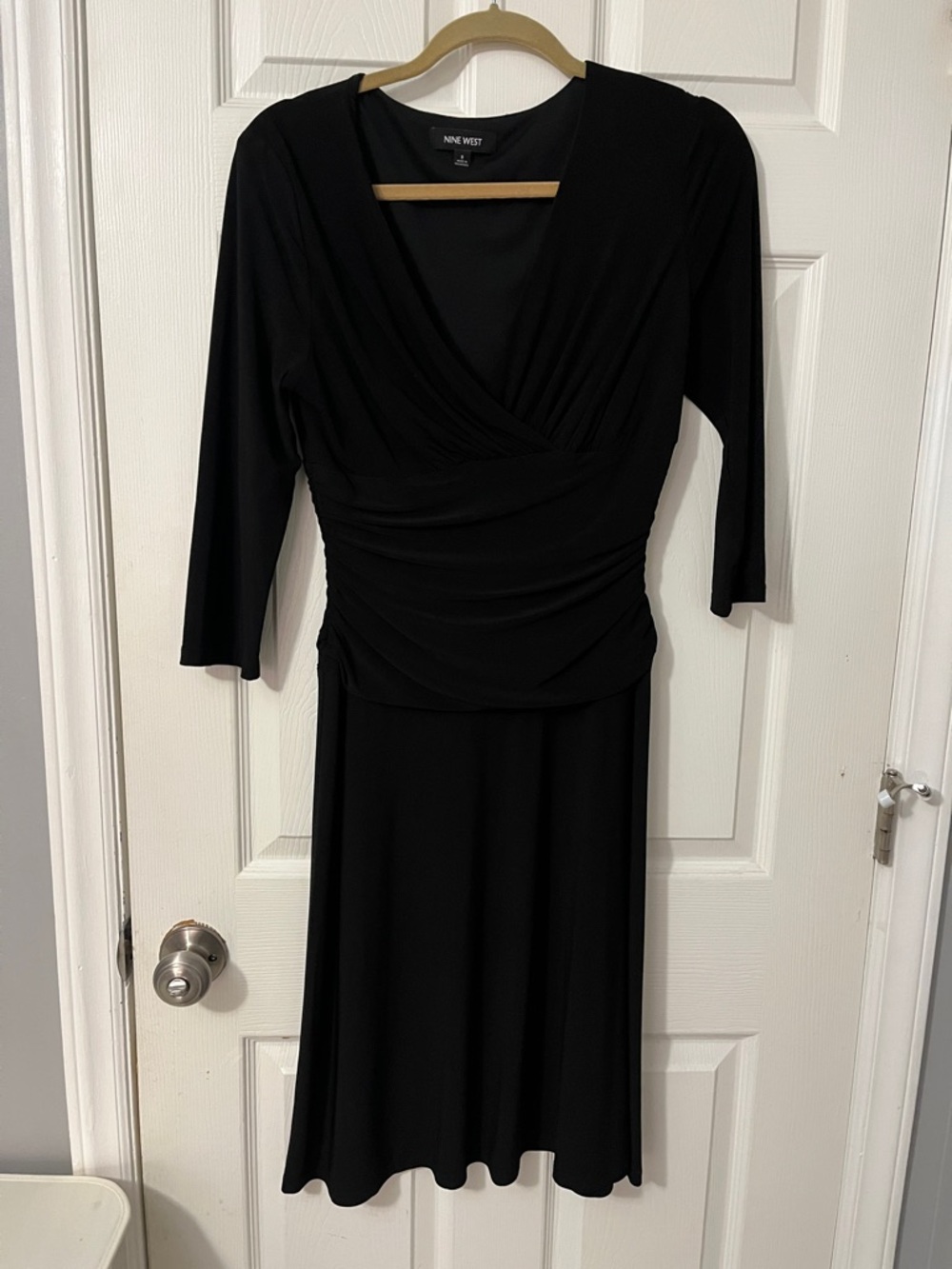 Nine West Black Wrap-Style Long Sleeve Dress